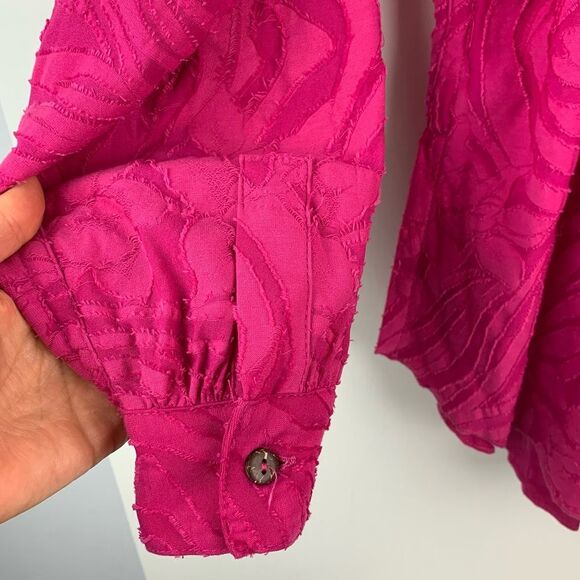 Free People Bright Pink Can't Stop Dreaming Tunic button up blouse oversized S - Picture 8 of 14